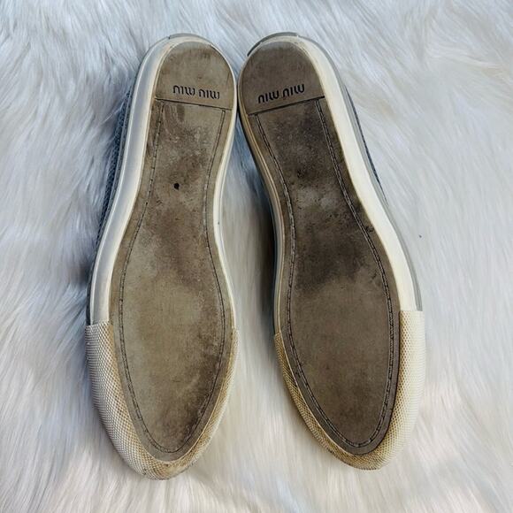 Miu Miu Silver Perforated Leather Crystal Toe Cap Sneakers - Picture 7 of 12